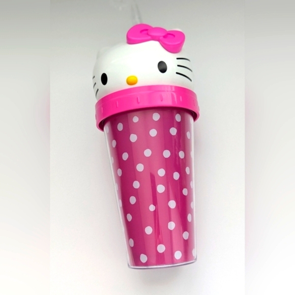NWOT Hello Kitty Plastic Pink Polka Dot Tumbler/Water Bottle/Glass/Cup - Picture 8 of 8